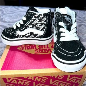Toddler Vans High Top Shoes Black/White Size 3T